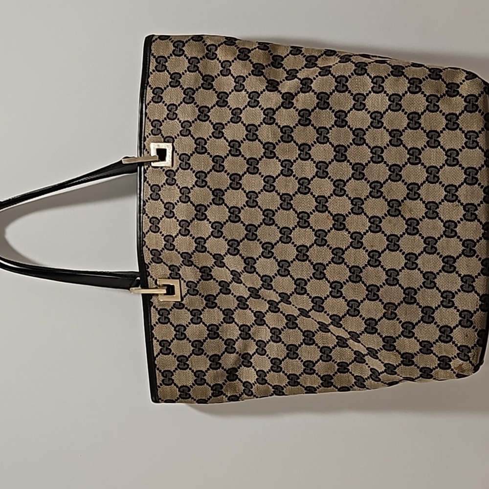 Authentic GUCCI Shoulder Tote Bag GG Canvas Leather